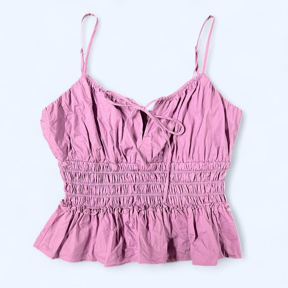 Purple Smocked Peplum Camisole Tank Top WAYF Medium Bow Lavender Girly